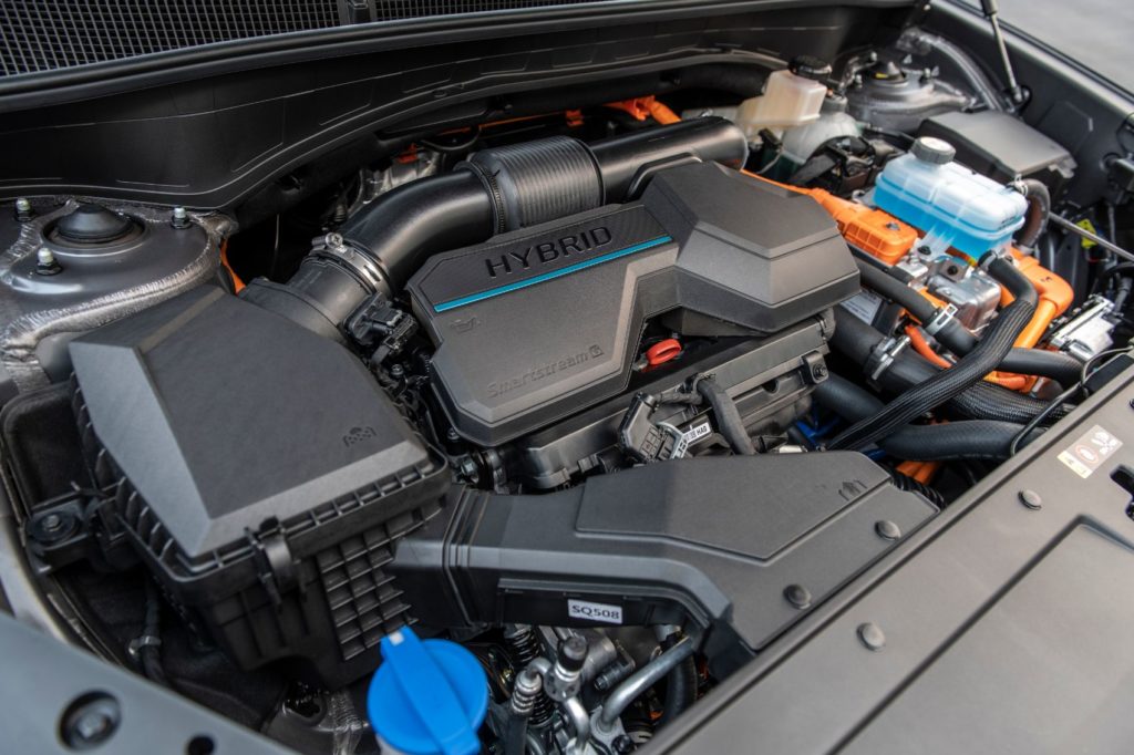 2021 Hyundai Santa Fe Hybrid under the hood.