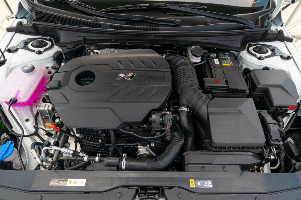 2022 Hyundai Elantra N under the hood.