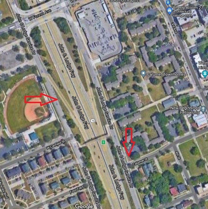 John C. Lodge Service Drive Aerial View